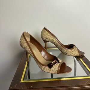 GUNMETAL Made in Italy  Brown and Tan Stiletto High Heels Fabric-Leather 41